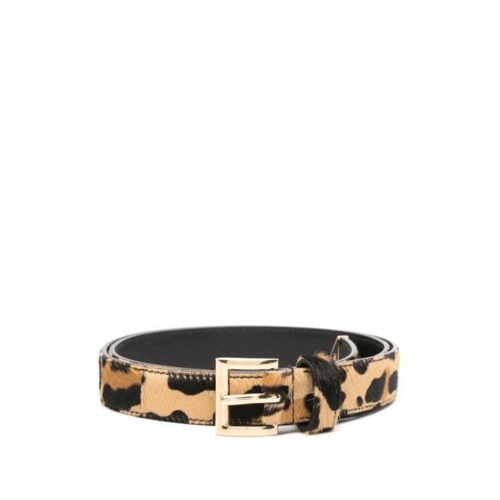 Prada Leopard Print Belt with Gold Buckle